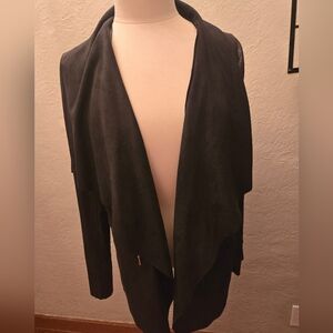 Worthington Black Faux Leather Drape Jacket Moto Open Front Cardigan